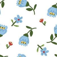 blue and red flowers with green stems in a scattered pattern, perfect for nature-inspired designs. vector