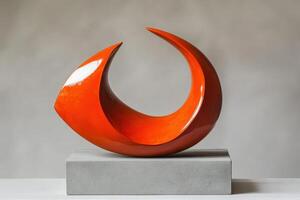 Abstract Orange Sculpture on a Grey Base photo