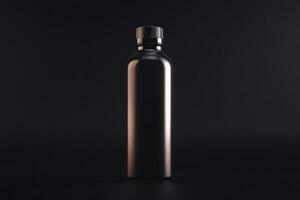 A Black Bottle with a Silver Lid Against a Dark Background photo