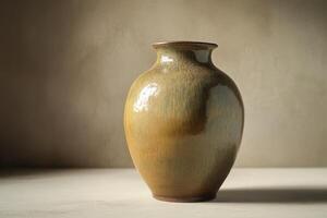A Shiny, Green-Glazed Ceramic Vase on a White Surface photo