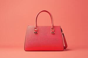 A Pink Leather Handbag with Golden Clasps photo