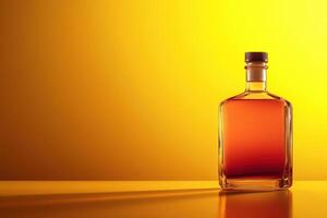 A Glass Bottle of Amber Liquid on a Yellow Background photo