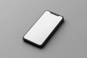 Black Smartphone with Blank White Screen on Gray Background photo