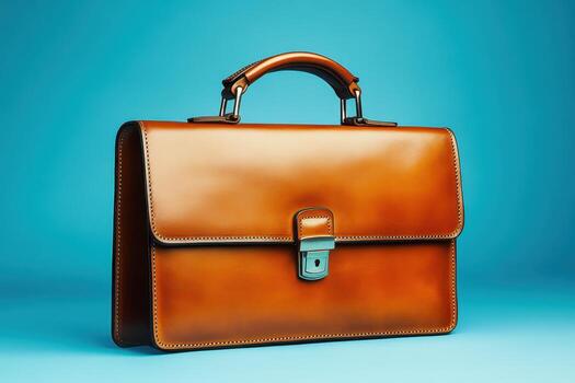 A Brown Leather Briefcase with a Metal Handle and Clasp photo