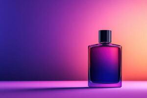 Perfume Bottle on a Purple and Pink Gradient Background photo