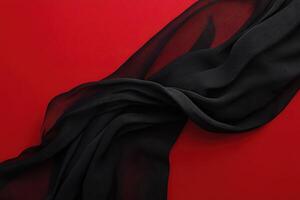 Black Fabric Draped on Red Background photo