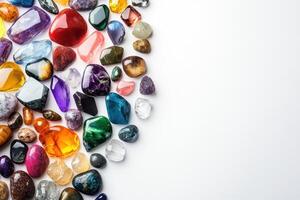 A Collection of Colorful Polished Gemstones on White Background photo