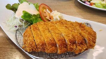 Crispy Breaded Chicken Cutlet with Fresh Salad and Tomato Slice photo