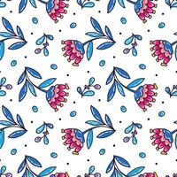 Seamless children's pattern with colorful funny drawings of leaves and flowers. A pattern with cute botanical designs. vector