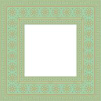 square gold with green ancient Russian ornament. Slavic rectangle, border, frame. Paint of royal chambers. vector
