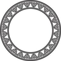 round Assyrian black monochrome ornament. Circle, border, frame of Mesopatamia. Pattern, ring of ancient East. vector