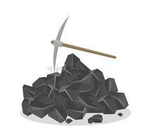 Icon of a pile of coal with a pickaxe on a white background. Coal mining concept. Coal industry. vector