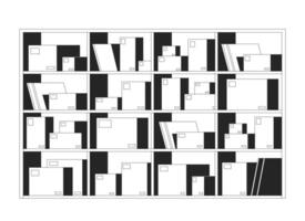 Storage shelves with boxes and documents 2D line object. Logistics, archive filing, cardboard. Organized warehouse shelving isolated clipart ink outline item. Monochrome spot illustration vector