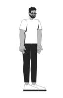 Concerned black man with beard and sunglasses in casual wear 2D line character. Stress reaction. Unhappy mood. Ordinary citizen isolated ink outline person. Monochromatic spot illustration vector