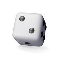 3D dice white playing cube isolated on white. Render rolling dice cube with dots icon. Idea of random choice or decision. Poker dice gambling vector