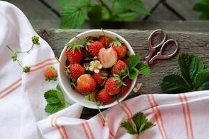 Flat lay composition with delicious strawberry jam on grey back photo