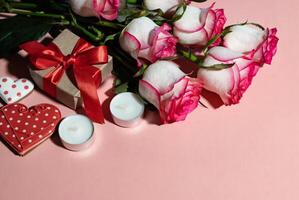 Vertical Valentines Day background with blank paper card mockup photo