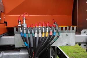 Fragment of yellow industrial generator in power station photo