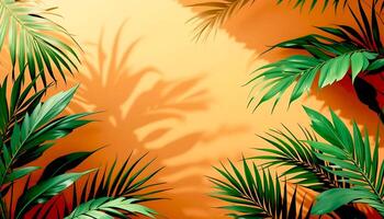 Leaf and shadow on orange background photo