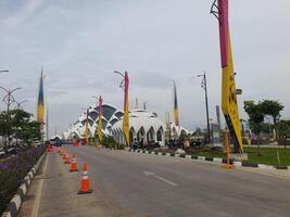 Bandung, Indonesia - February 8, 2025. Al Jabbar Mosque The largest mosque in West Java, a landmark and icon of West Java with a beautiful exterior and interior design with Islamic reliefs and texture photo