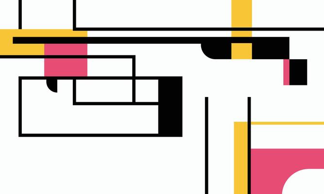 A colorful abstract design with a black, white and pink background