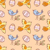 A vibrant seamless pattern featuring spring birds in flight and playful Easter eggs, rendered in a delightful sketch. This illustration captures the essence of renewal and joy vector