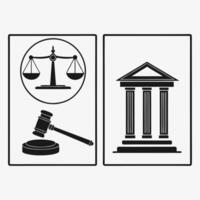 Simple Law and Justice Icons Courthouse, Gavel, and Scales Design vector