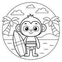 Funny Cartoon Monkey Going Surfing on a Bright Sunny Day vector