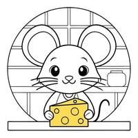Hungry Cartoon Mouse Eating a Wedge of Cheese vector
