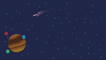 an animated space scene with planets and a comet vector