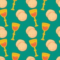 Pesach seamless pattern with matzah and a glass of wine vector