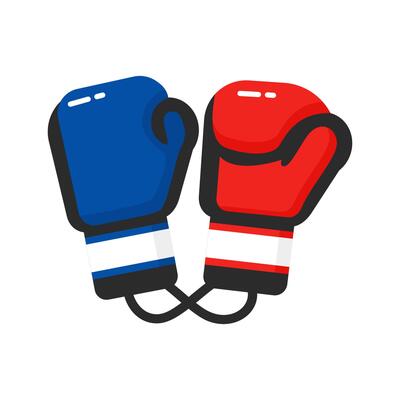 Pair of red and blue boxing gloves symbolizing competition and fighting spirit