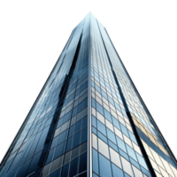 modern skyscraper with reflective glass windows stretches into sky, showcasing sleek architectural design. building facade reflects surrounding environment, creating dynamic visual effect png
