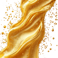 dynamic swirl of golden liquid with sparkling bubbles creates luxurious and vibrant visual effect. fluid motion and shimmering particles convey sense of elegance and energy png