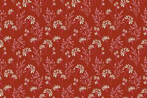 Seamless floral pattern with flowers and delicate stems on a warm brown background. Perfect for textiles, gift wrap, wallpaper, plain print ornament, and other decorative projects. vector