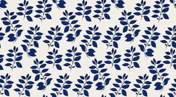 Seamless botanical pattern with navy blue leaves on light background. Minimalistic and elegant design for ornament. Ideas for textiles, wallpapers, packaging, and eco-friendly branding. vector