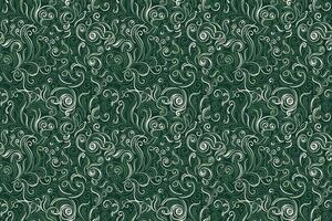 Seamless pattern with intricate swirling lines in elegant green tones. Inspired by nature, this decorative design is perfect for wallpapers, textiles, packaging, branding, luxury backgrounds. vector
