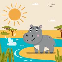 Safari Animal Card Set with Hippo vector