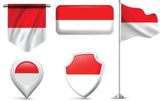 Various Indonesia flag designs in different shapes and styles vector