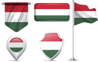 Various Hungary flag designs in different shapes and styles vector
