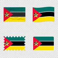 Mozambique national flag in four different styles. vector