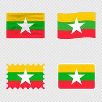 Myanmar national flag in four different styles. vector