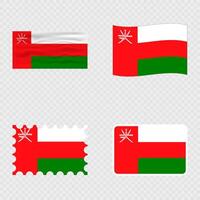 Oman national flag in four different styles. vector