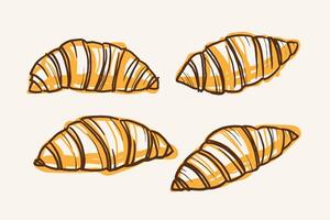 Hand drawn set with abstract Croissants. Sketch with French baked goods. Food illustration, pastry. Design for wrapping, label, paper, card, paper, banner, print, sign. For bakery, cafe, menu vector