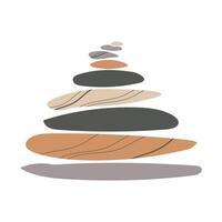 Stones pyramid on isolated background in flat style. Tourist symbol for luck and dream from pile of pebbles on shore for sign, logo, card, print, paper. Recreation, religion, spa, vacation vector
