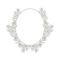 Floral Frame border in classic vintage style hand drawn illustration. Round oval frame for invitations, wedding decor, menu, monogram, paper, print. Floral elegant background template for design vector