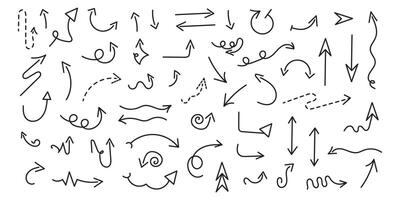 Set of hand drawn arrows on isolated white background. vector