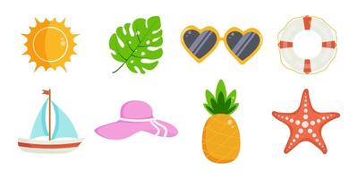 Set of summer icons or stickers. flat design elements. vector