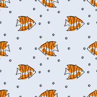Fish seamless pattern in doodle style. vector