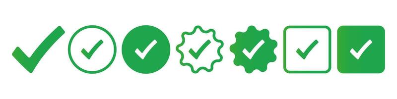 Isolated green check mark set. Approved symbol. Checked flag. v. vector